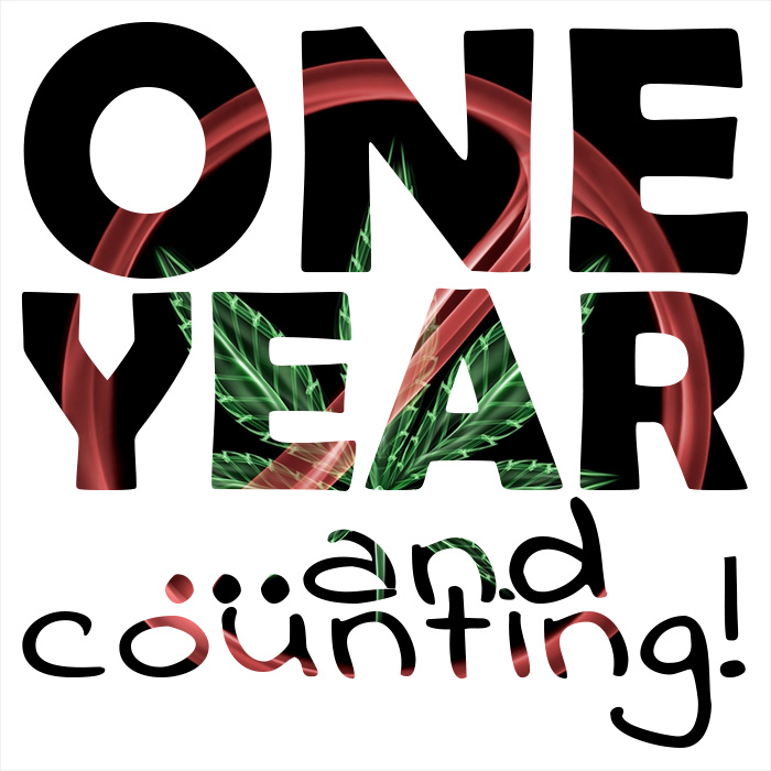 One year ... and counting! Weed free, no bongs, no marijuana!
